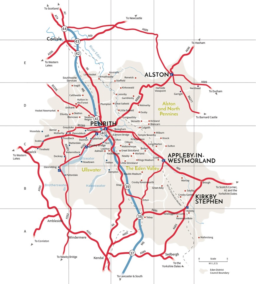 Map of Eden Valley area for Penrith Lottery Good Causes